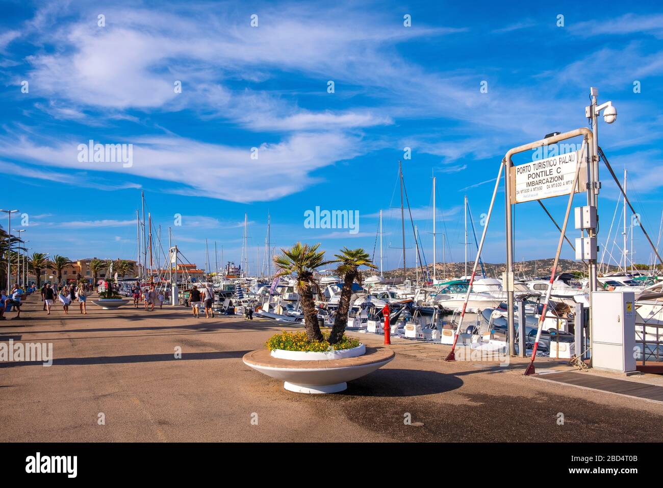 Palau, Sardinia / Italy - 2019/07/17: Panoramic view of touristic yacht port and marina - Porto Turistico Palau - with yachts pier and Costa Smeralda Stock Photo