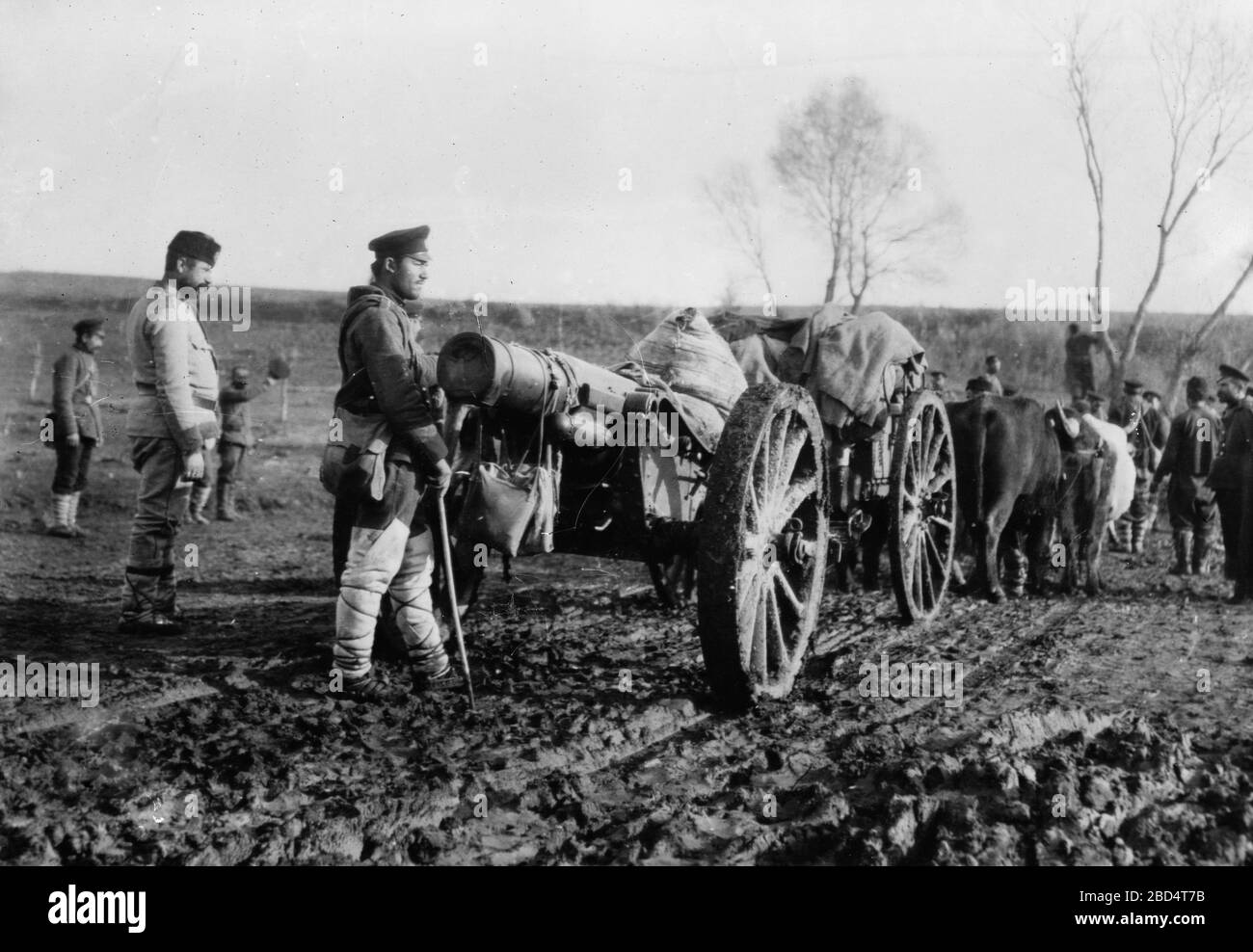 Taking Big Guns of the Bulgarian Army to Tchataldja during the Balkan Wars ca. 1912-1913 Stock Photo