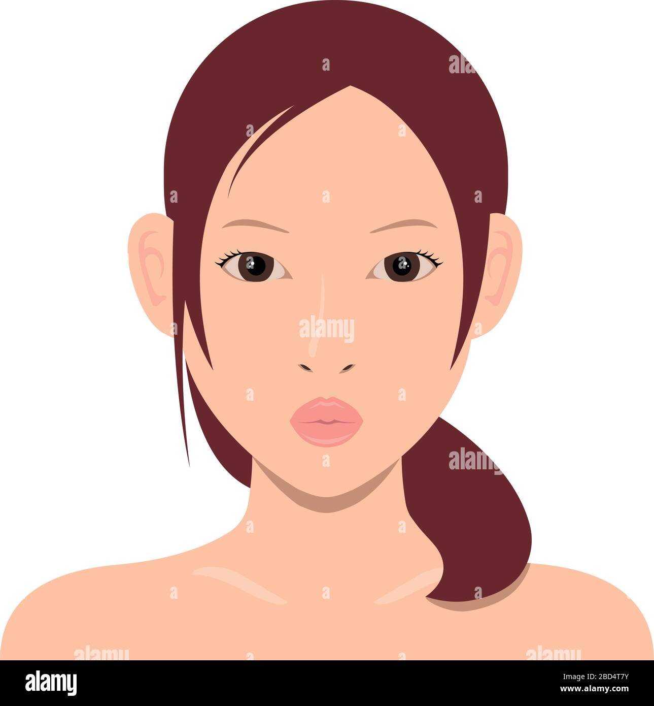 Young asian woman face vector illustration / kiss mouth Stock Vector