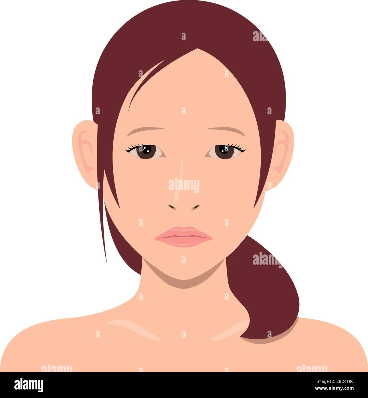 Young asian woman face vector illustration / sad face Stock Vector