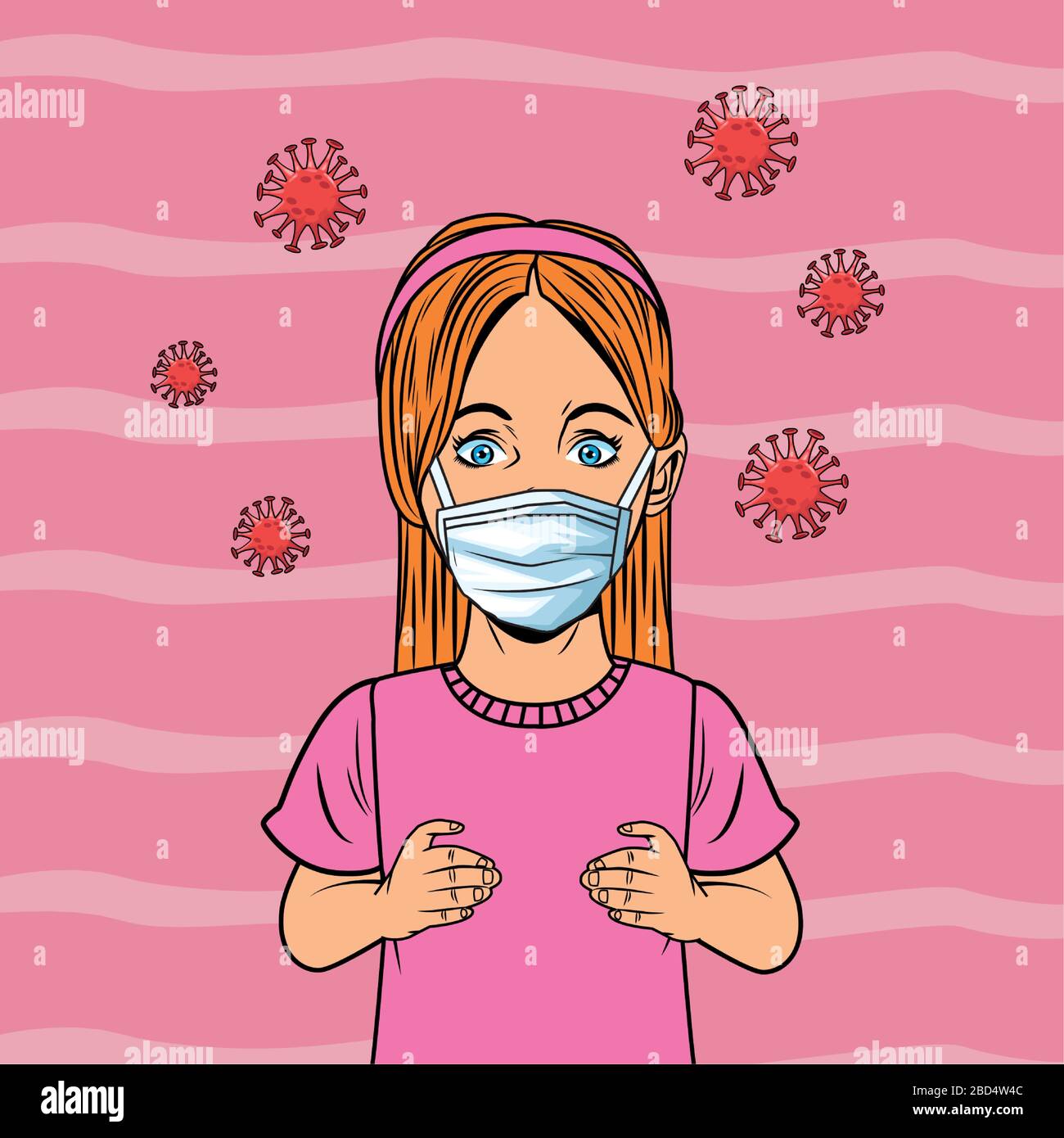 little girl using face mask for covid19 pop art style Stock Vector ...