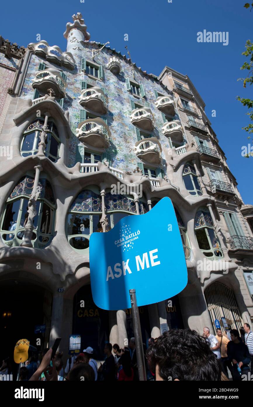 Ask Me Sign Outside Casa Batll By Architect Antoni Gaudi UNESCO World 