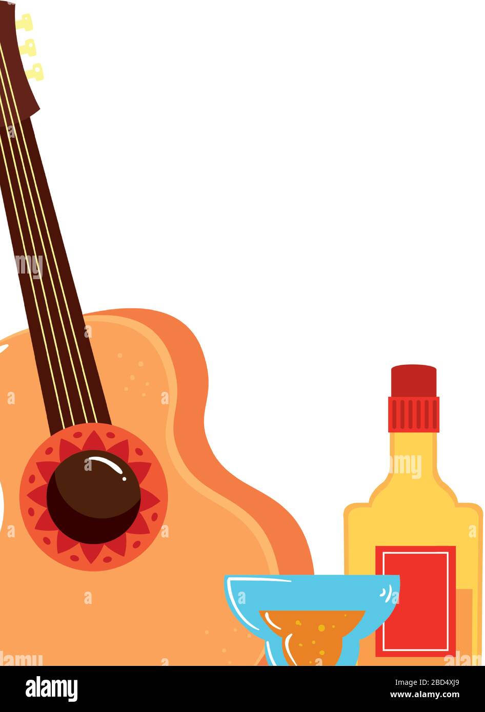 Isolated mexican guitar tequila bottle and cocktail vector design Stock ...