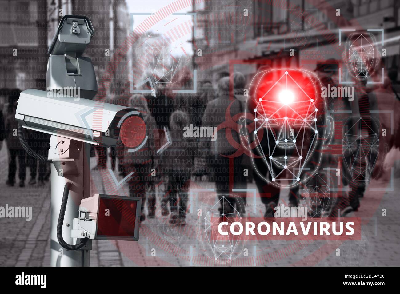 Camera with face recognition and thermal imager system to search for patients with coronavirus Stock Photo