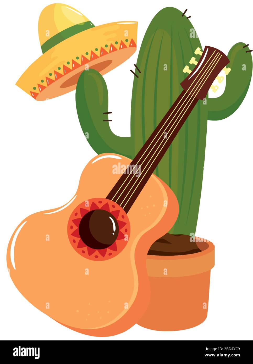 Isolated mexican cactus hat and guitar vector design Stock Vector Image ...
