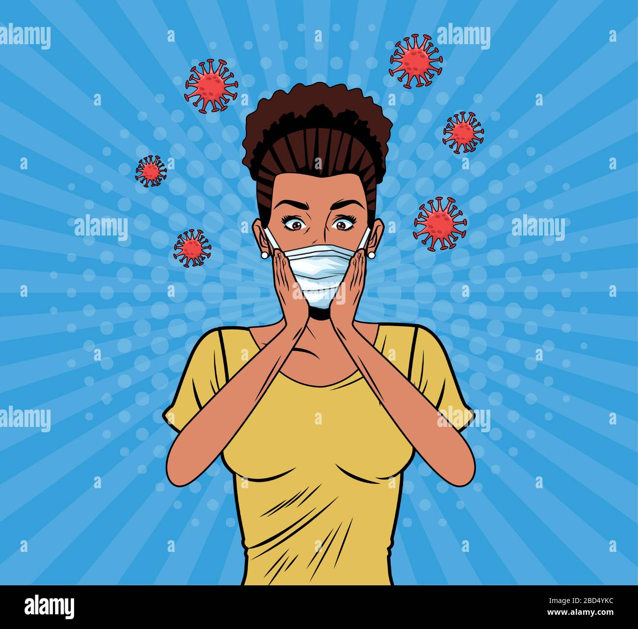 afro woman using face mask for covid19 pop art style Stock Vector Image ...