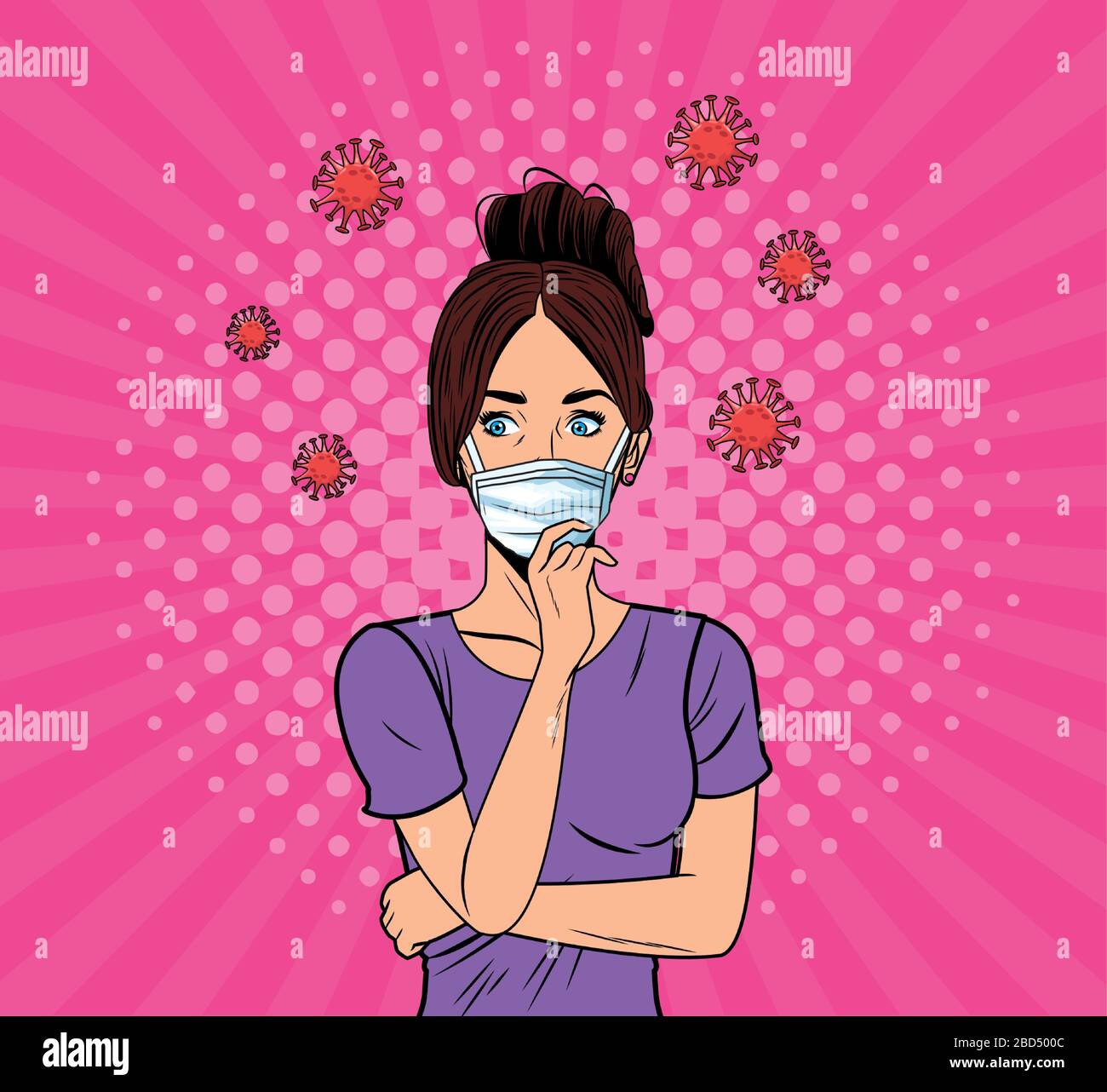 woman using face mask for covid19 pop art style Stock Vector Image ...
