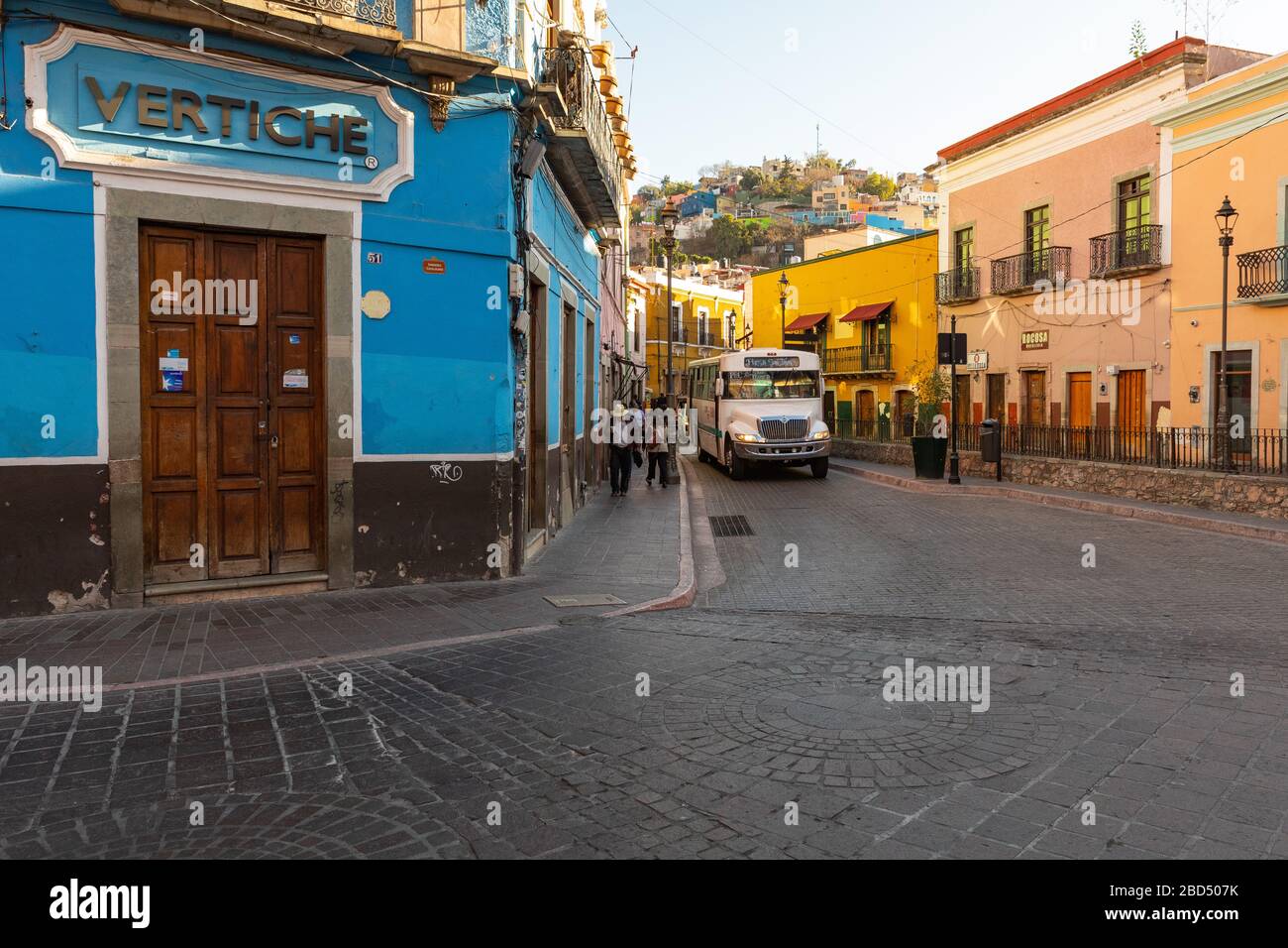 Guanajuato City historic center. Colorful homes built on hillside. Guanajuato State, Mexico