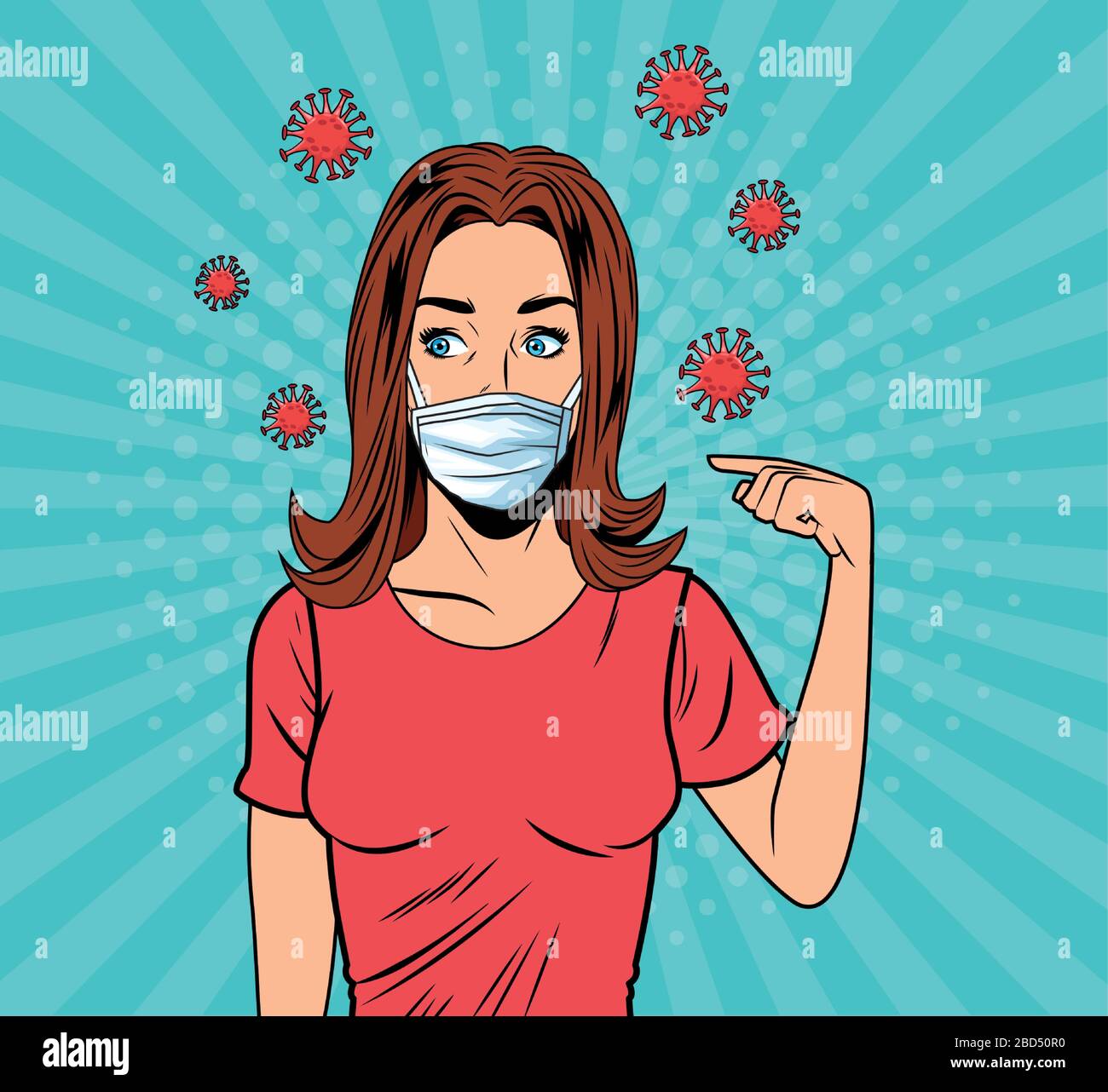 woman using face mask for covid19 pop art style Stock Vector Image ...