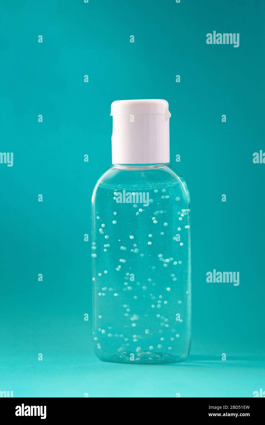A Bottle Of Hand Sanitizer Gel Hand Hygiene As Coronavirus Protection Antivirus And Antibacterial Product Blue Liquid With White Round Granules Stock Photo Alamy
