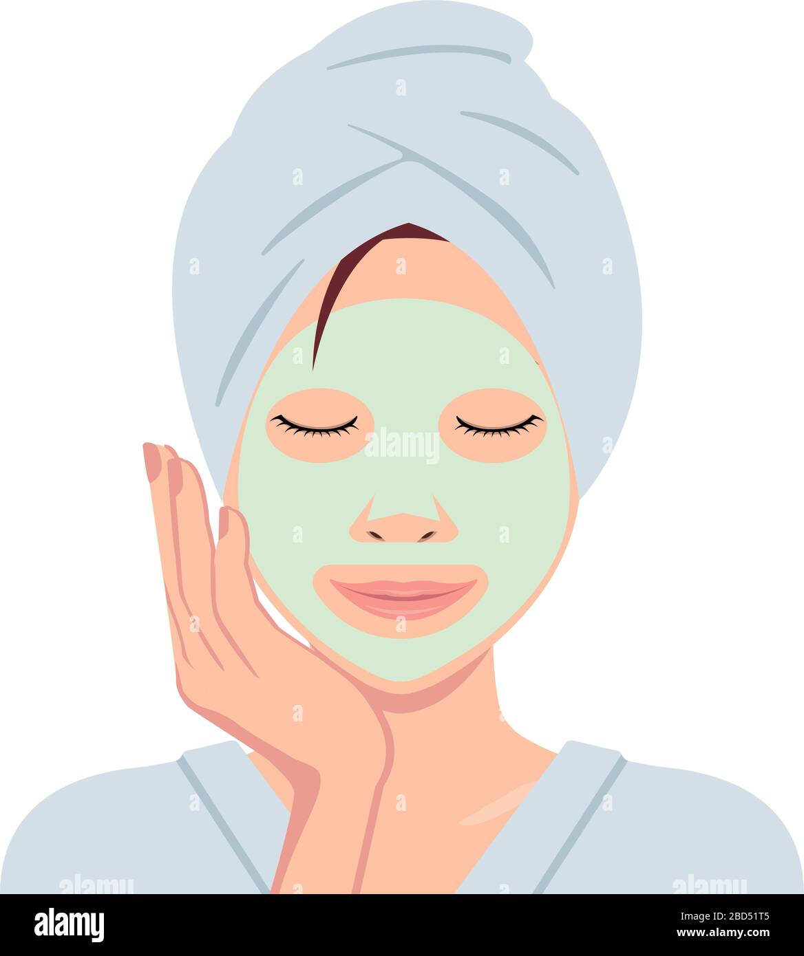 Young asian woman face vector illustration (just out of the bath) / face pack, facial mask Stock Vector