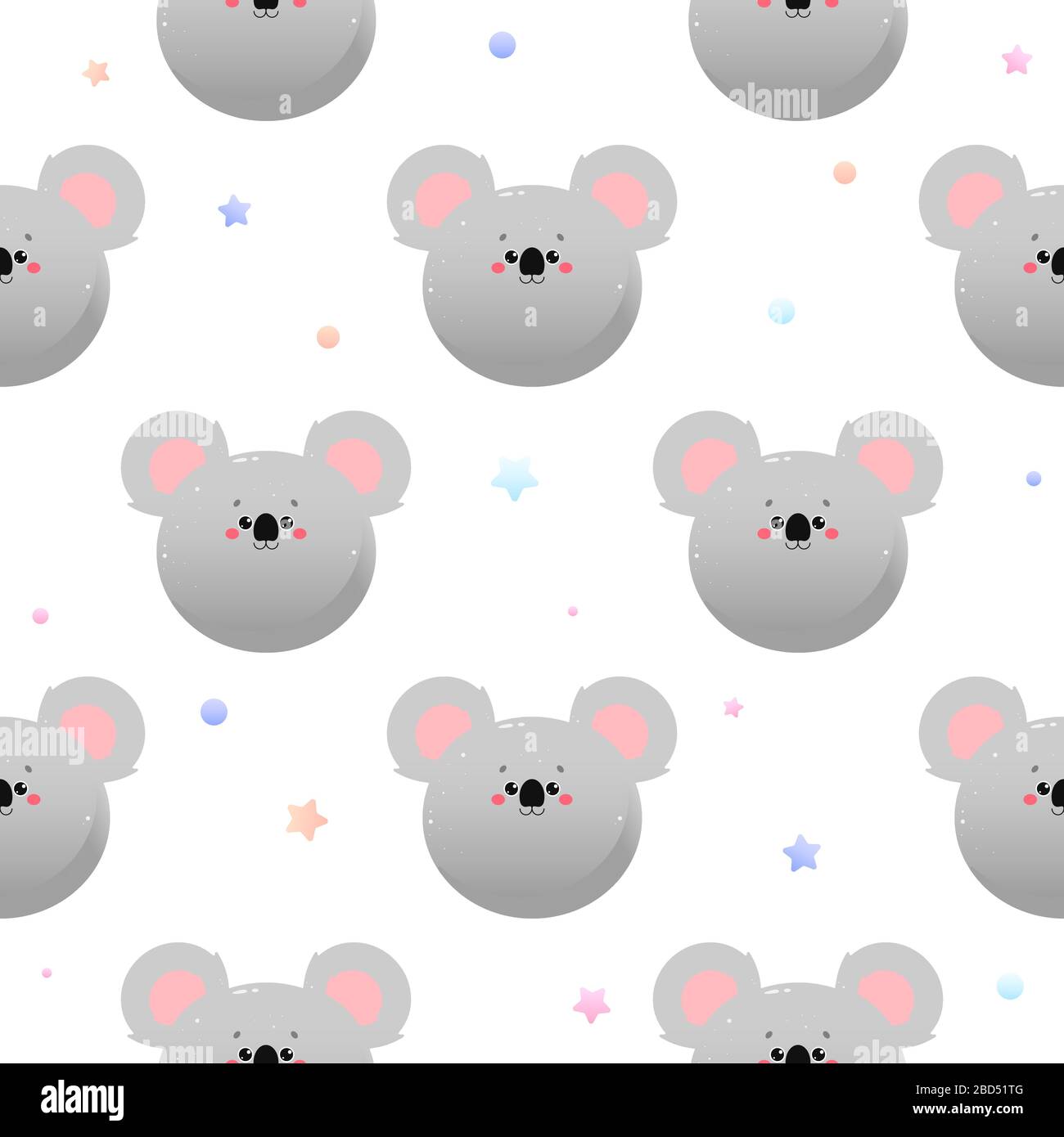 Cute Kawaii Koala, Koala Bear. Animal seamless pattern. Vector illustration Stock Vector