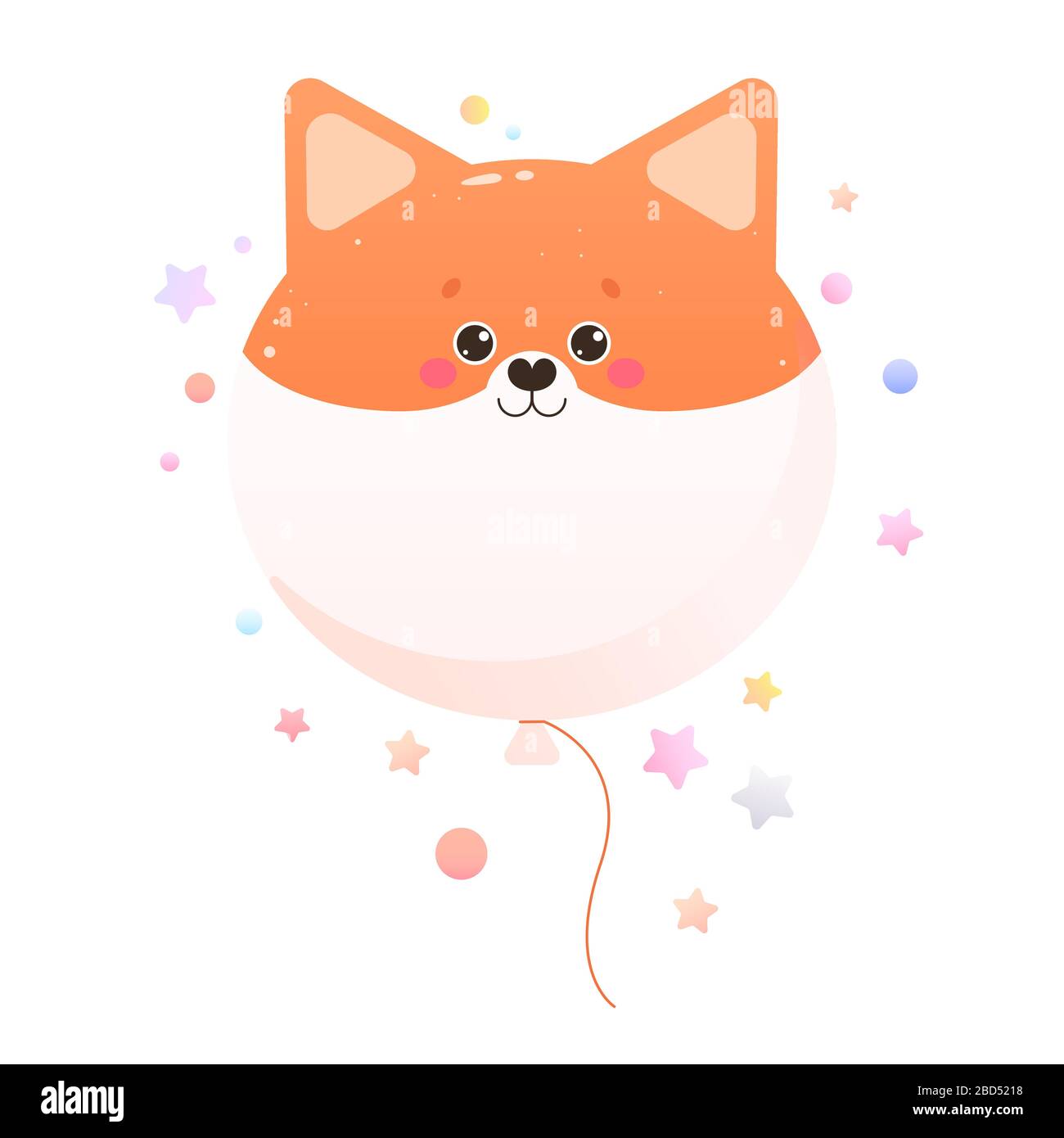 Cute Kawaii Shiba, Fox. Animal isolated on a white background. Vector illustration Stock Vector