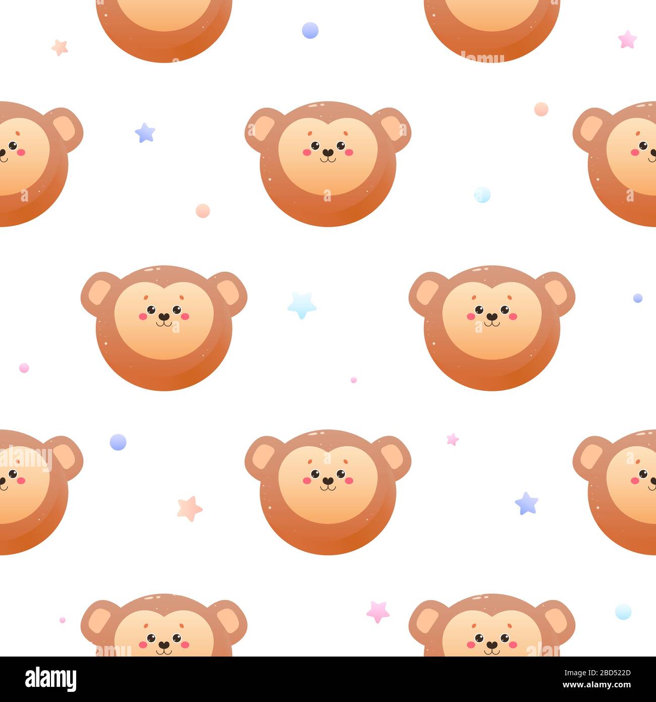 Cute Kawaii Monkey. Animal seamless pattern. Vector illustration Stock Vector