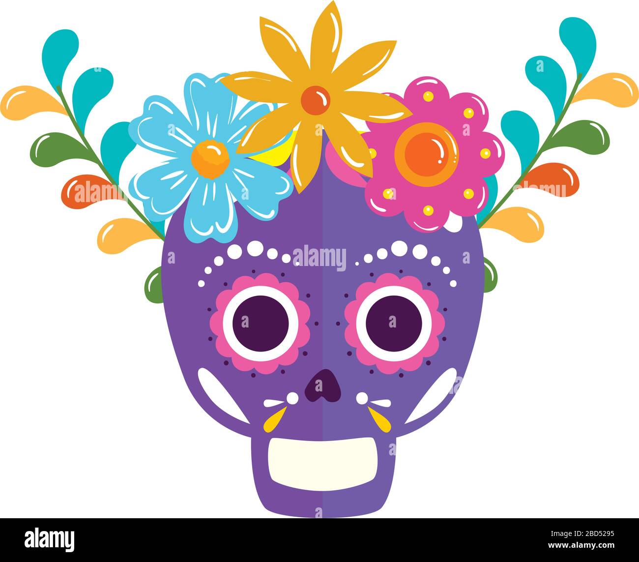 Isolated mexican skull with flowers crown vector design Stock Vector ...