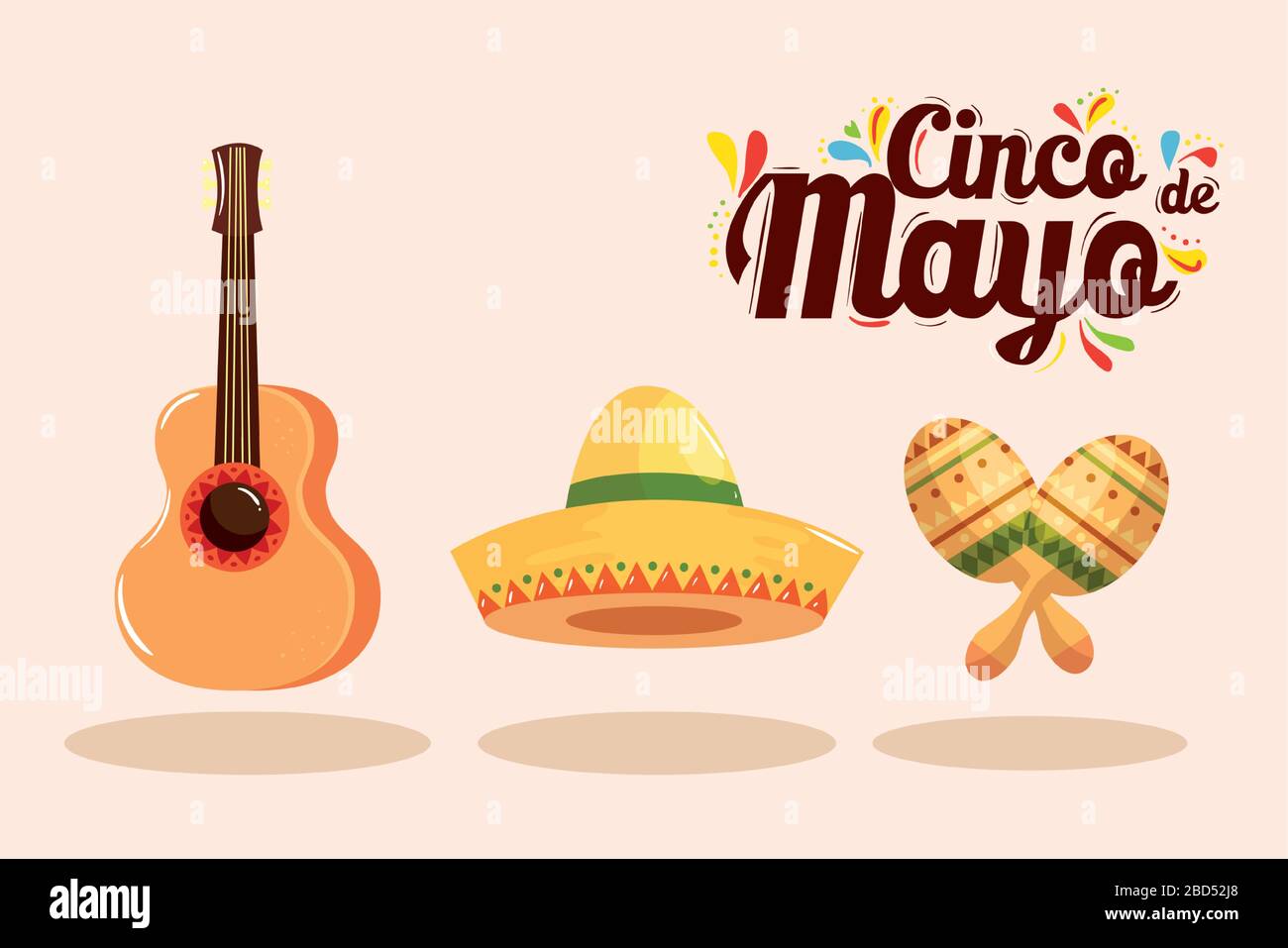 Mexican guitar hat and maracas of Cinco de mayo vector design Stock ...