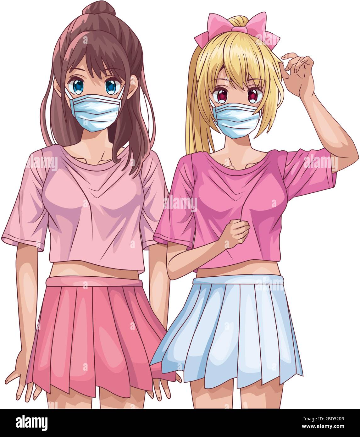 girls using face masks anime characters Stock Vector Image & Art Alamy