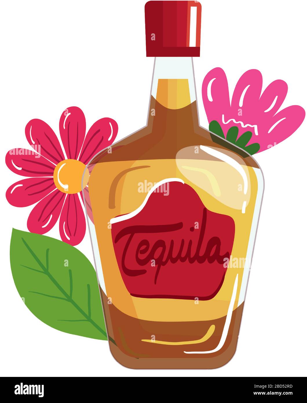 Isolated mexican tequila bottle with flowers vector design Stock Vector ...