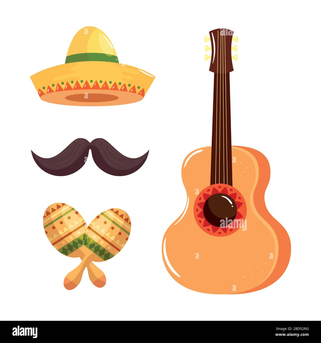 Mexican hat mustache maracas and guitar vector design Stock Vector ...