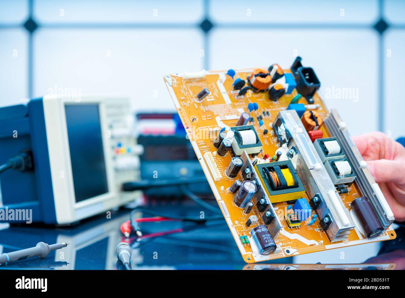 PCB witch microcontroller in electronics laboratory Stock Photo