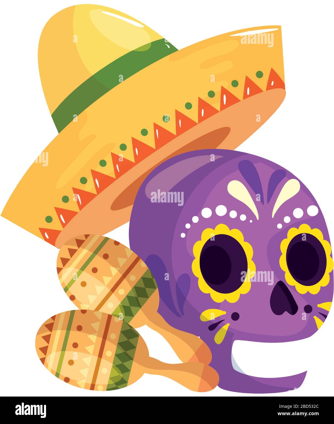 Isolated mexican skull hat and maracas vector design Stock Vector Image ...