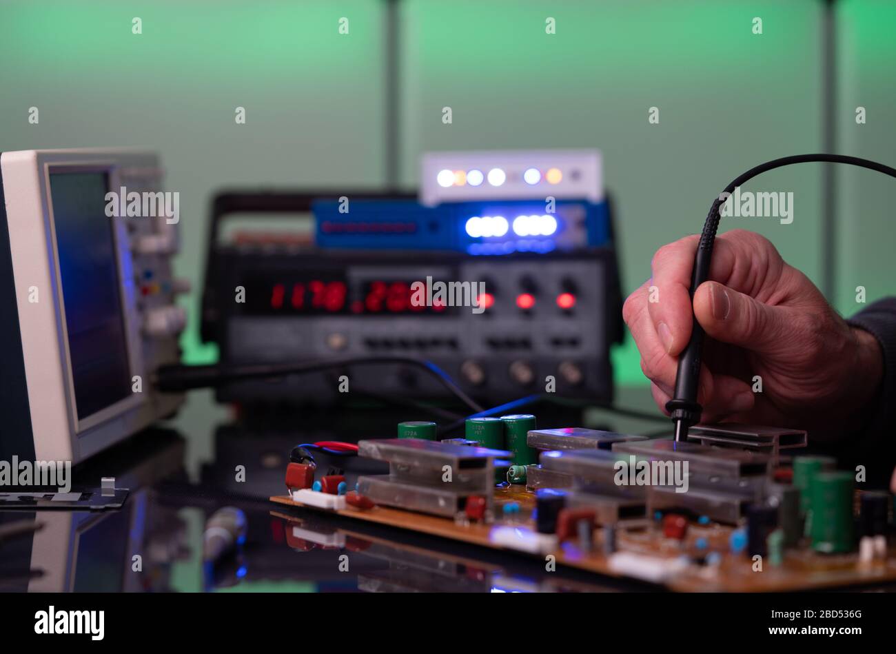 PCB witch microcontroller in electronics laboratory Stock Photo
