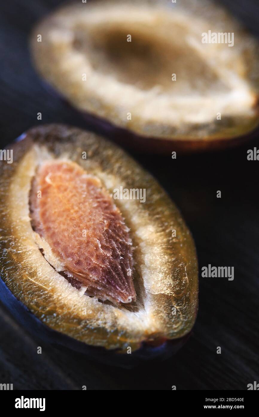 macro picture of cut plum. soft focus Stock Photo
