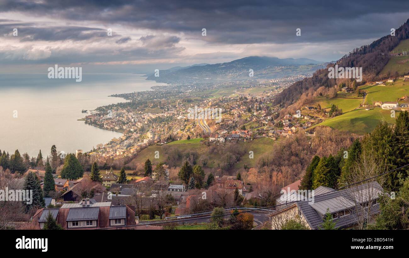 View from above of the Montreux  in Switzerland Stock Photo