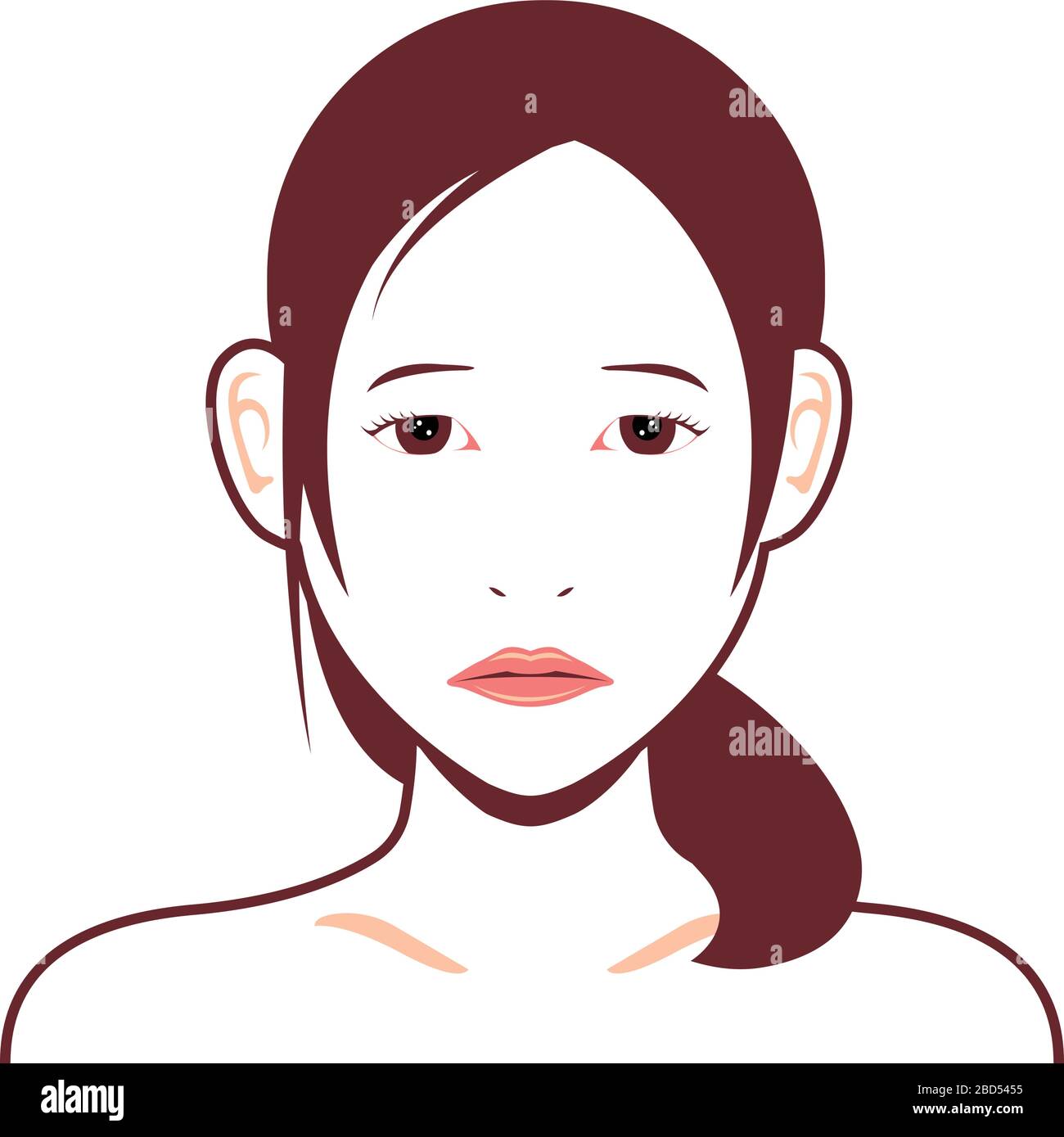 Young asian woman face vector illustration / sad face Stock Vector