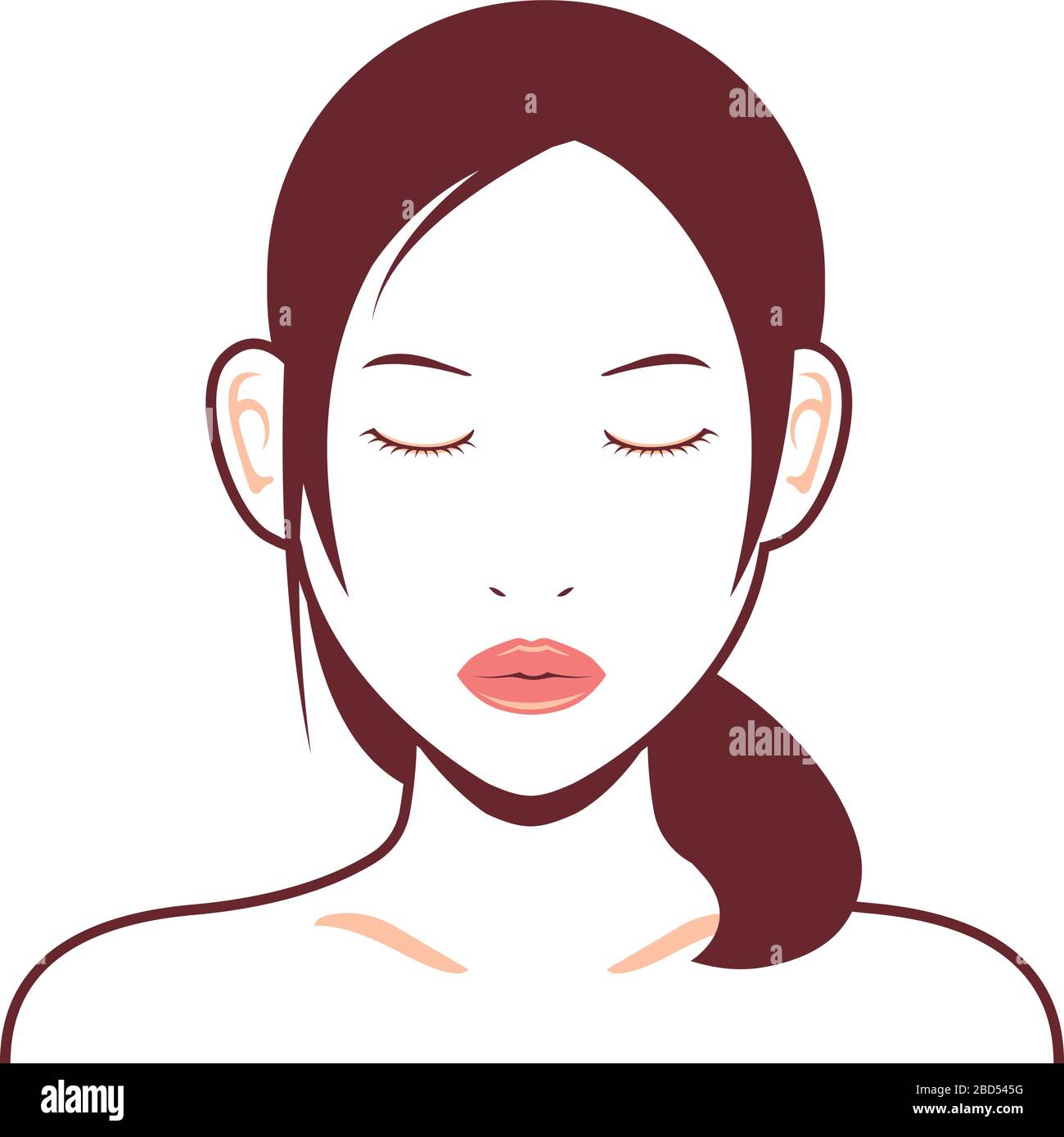 Young asian woman face vector illustration / kiss mouth Stock Vector