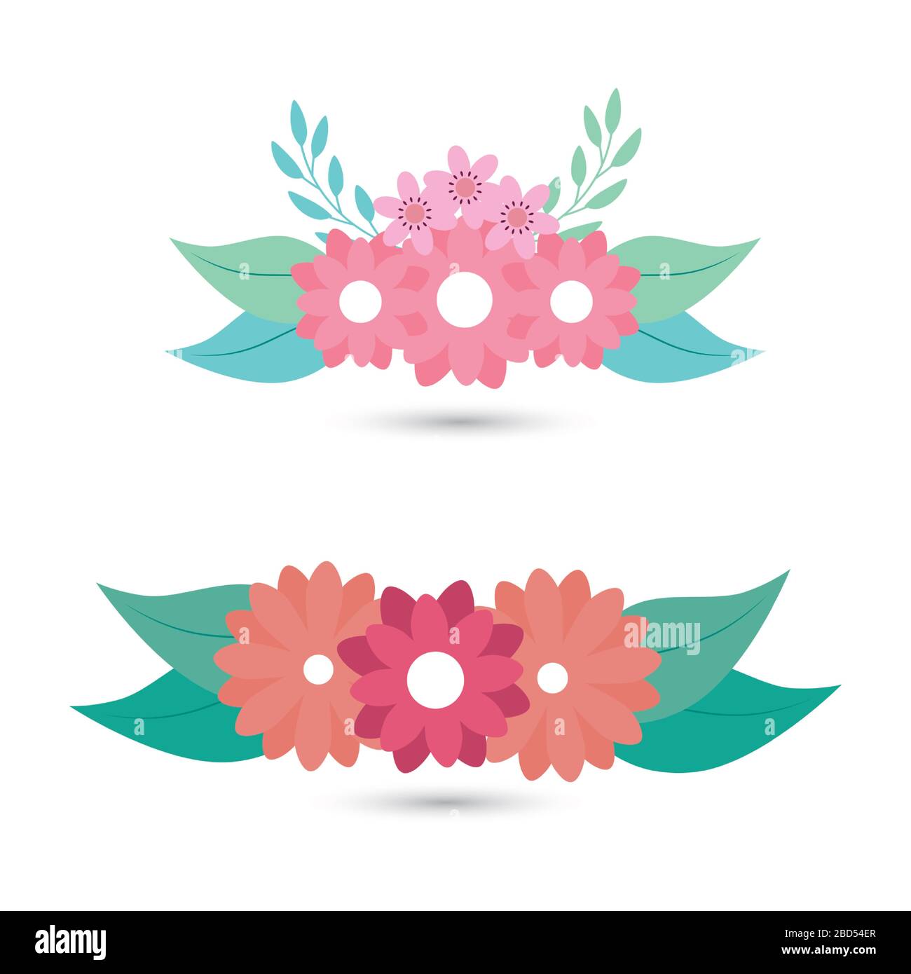 set of cute flowers with leafs naturals Stock Vector Image & Art - Alamy