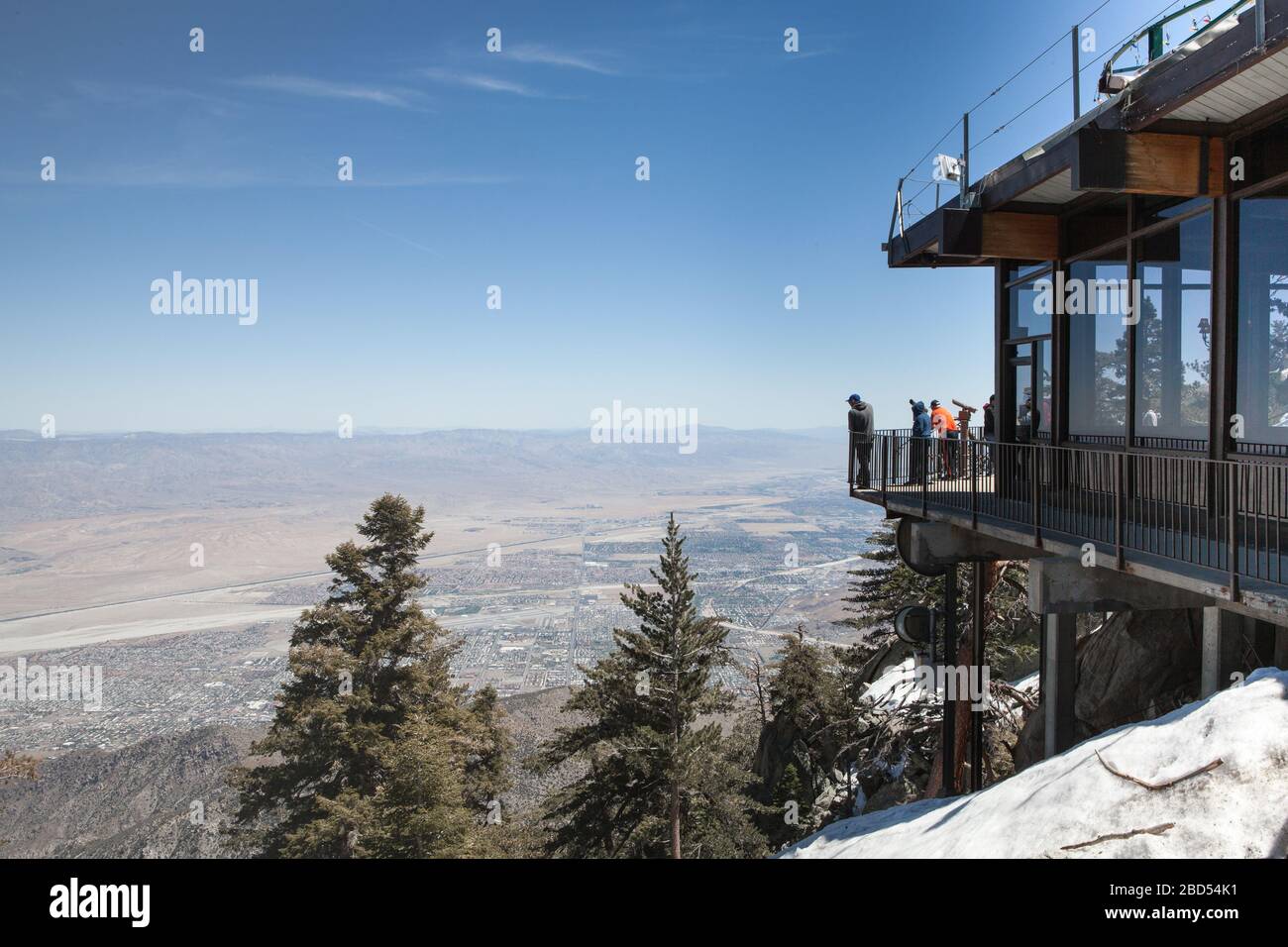 View over Palm Springs and Coachella Valley from Mount San Jacinto State Park by the Palm Springs Aerial Tram in California Stock Photo