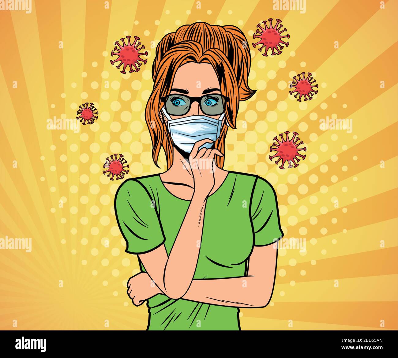 woman using face mask for covid19 pop art style Stock Vector Image ...