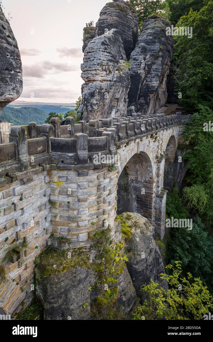The Bastai Bridge is a historical landmark of Saxon Switzerland. Germany Stock Photo