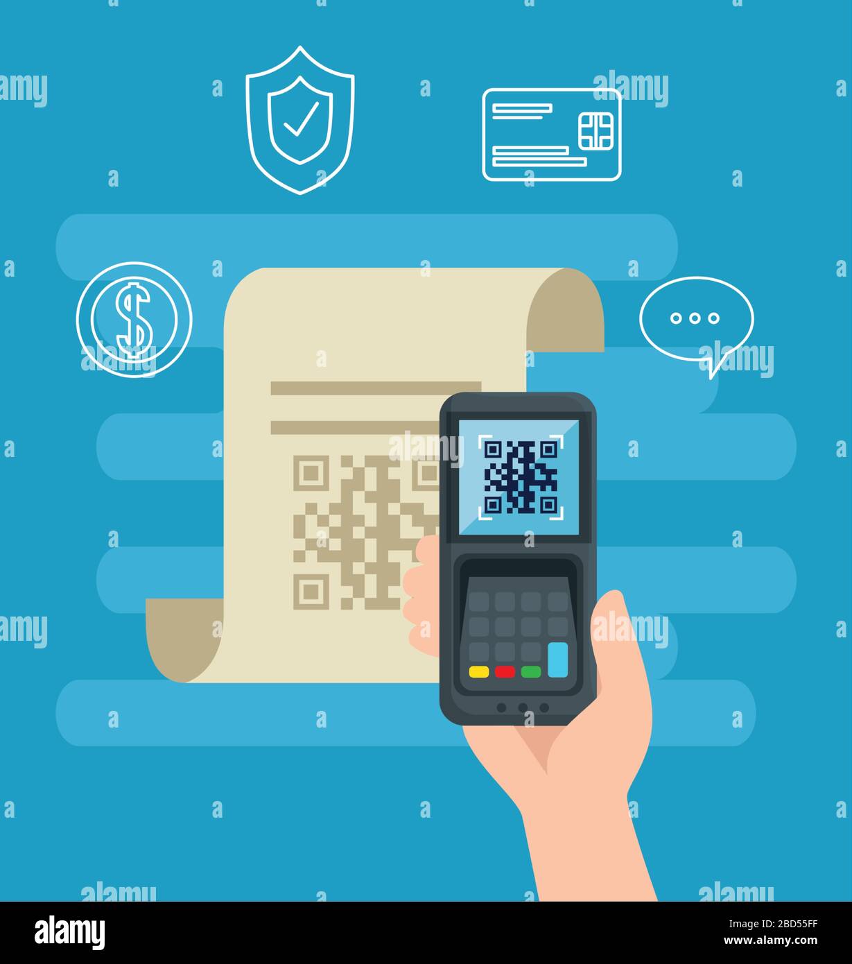 qr code inside dataphone and receipt paper vector design Stock Vector