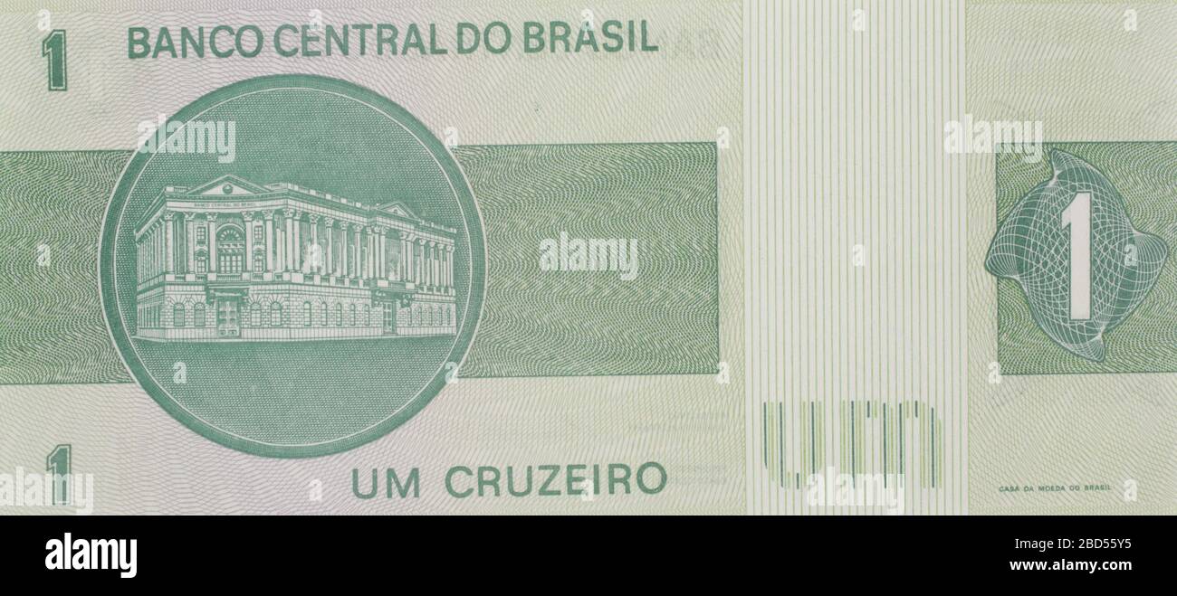 The reverse of a Brazilian banknote from 1980, 1 Um Cruzeiro Stock Photo