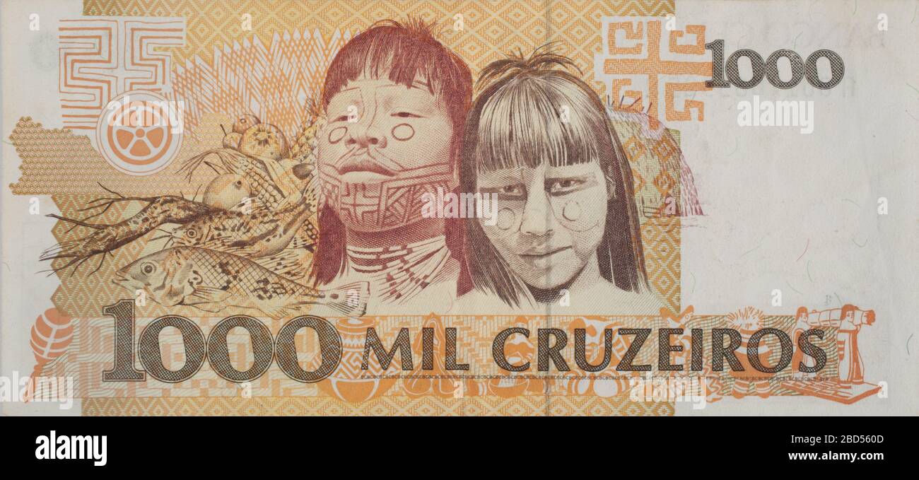 The reverse of a 1991 Brazilian banknote, 1000 Mil Cruzados Stock Photo