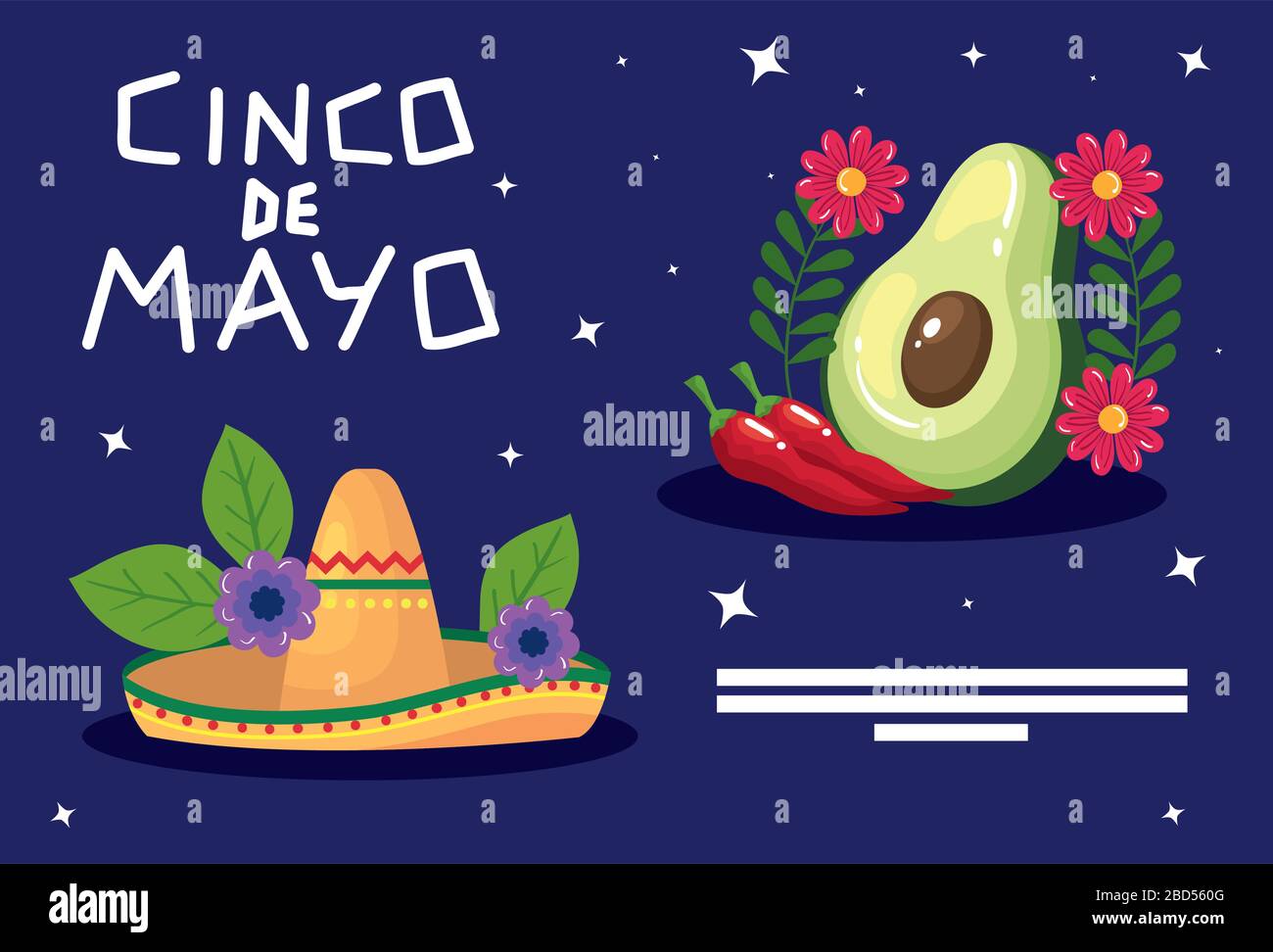 Mexican hat avocado and chillis of Cinco de mayo vector design Stock ...