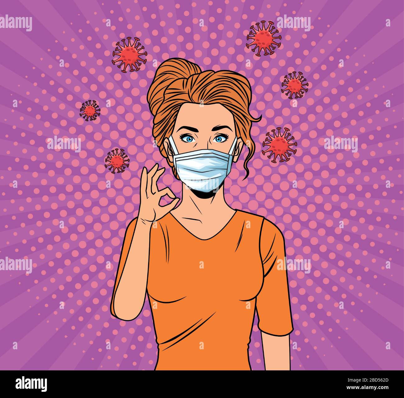 woman using face mask for covid19 pop art style Stock Vector Image ...
