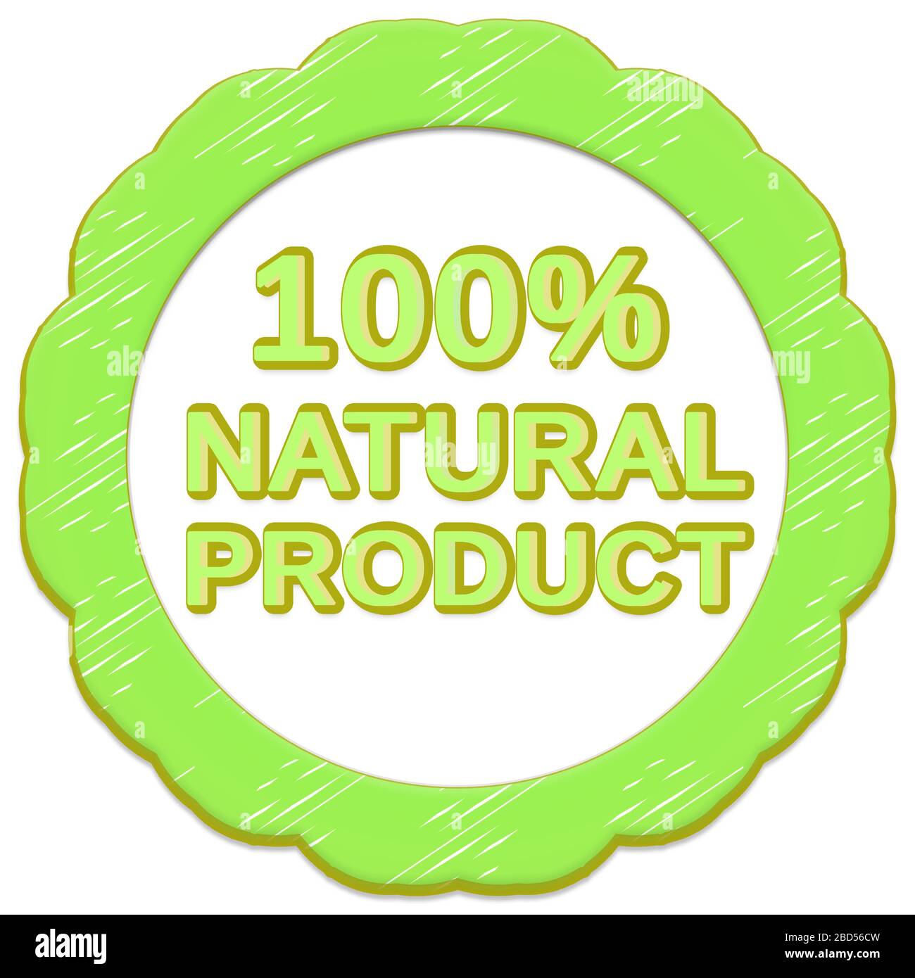 100% natural product label. Floral tag on white background Stock Photo