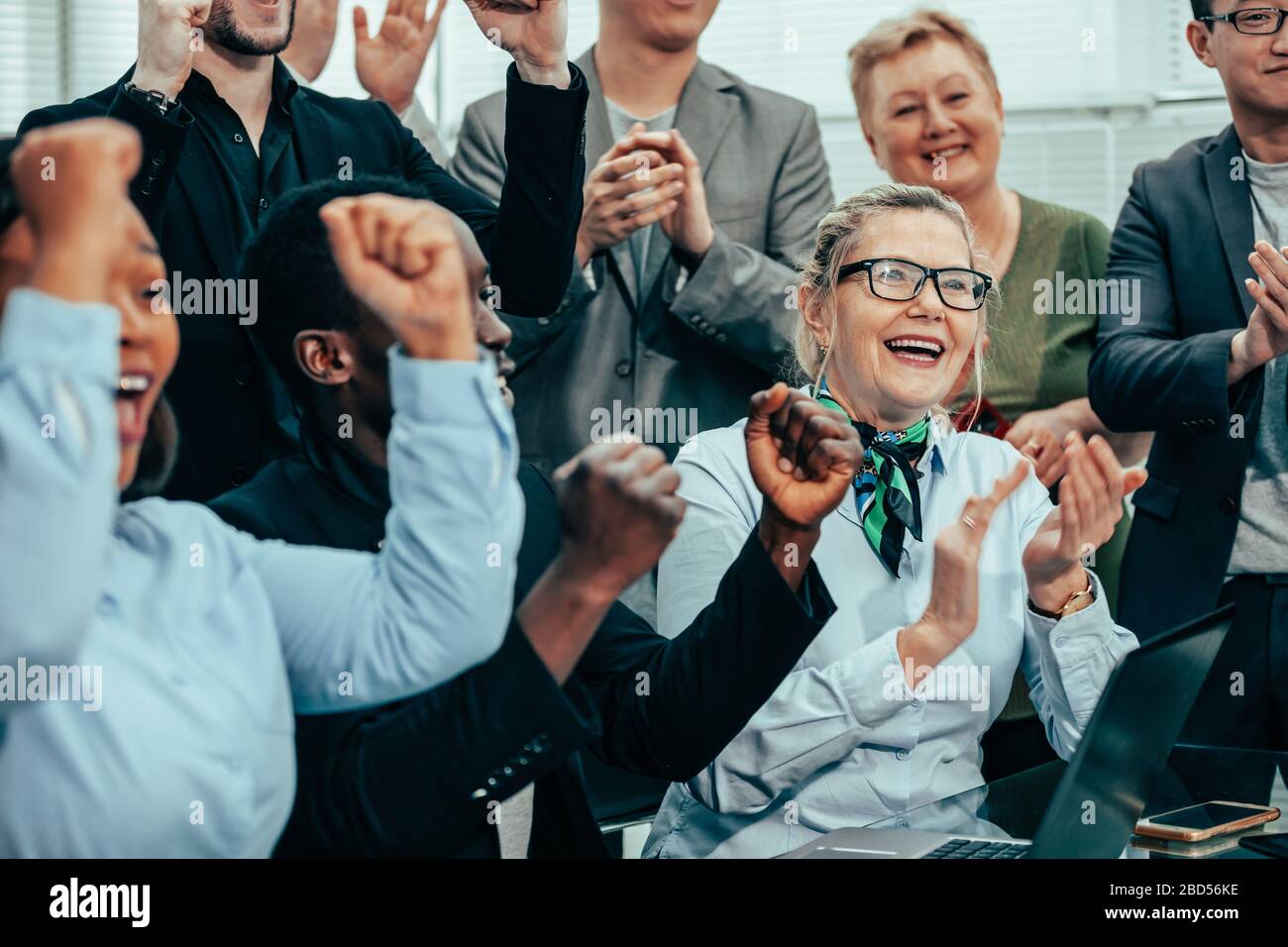 large multinational business team showing their success. Stock Photo