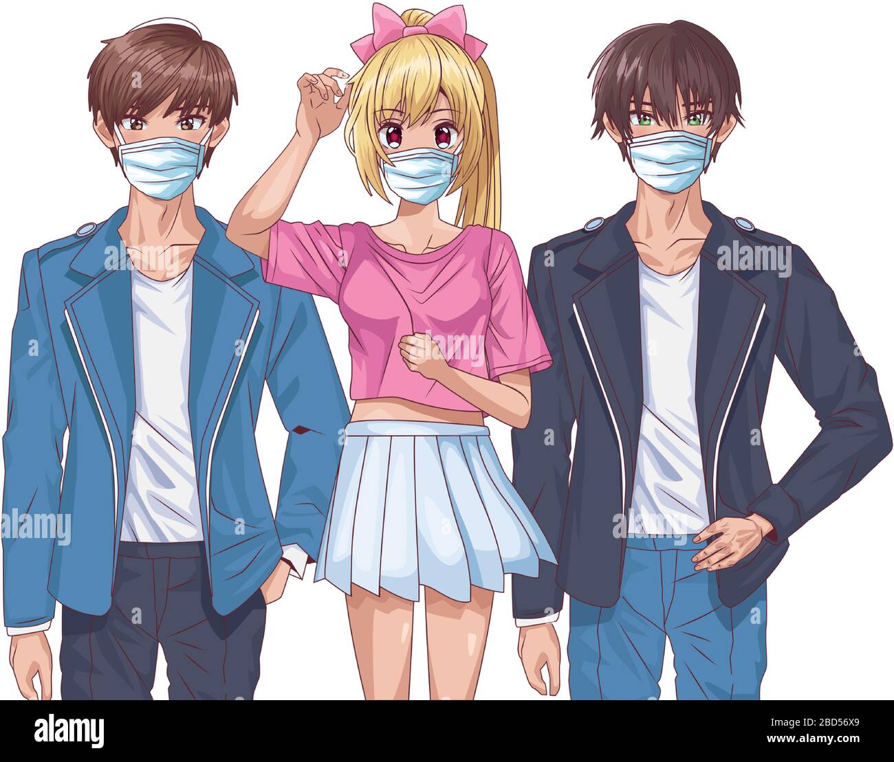 young people using face masks anime characters Stock Vector Image & Art ...