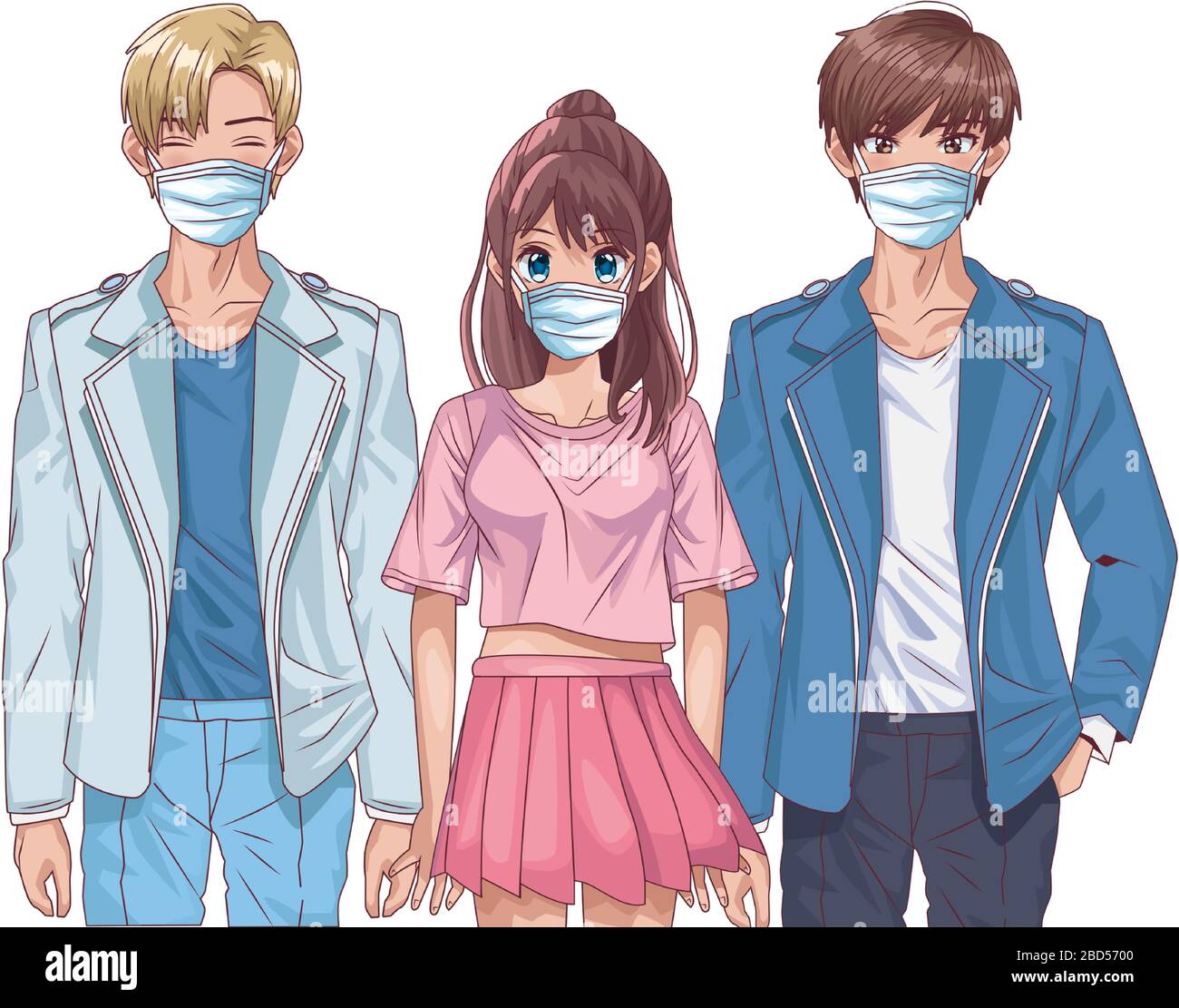 young people using face masks anime characters Stock Vector Image & Art ...