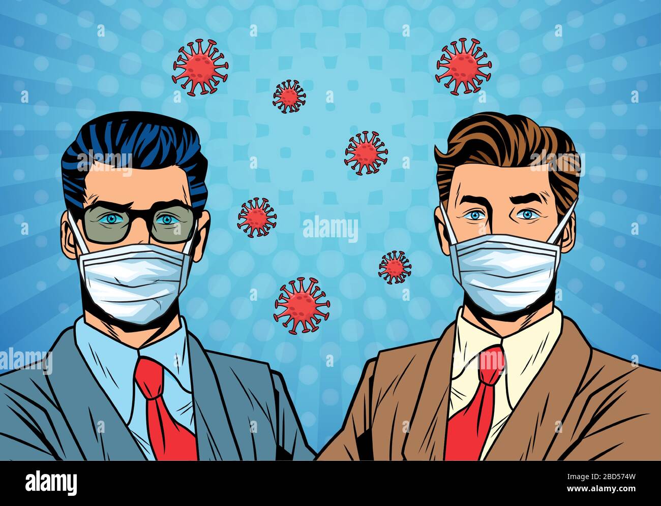 businessmen using face mask and covid19 particles pop art style Stock ...