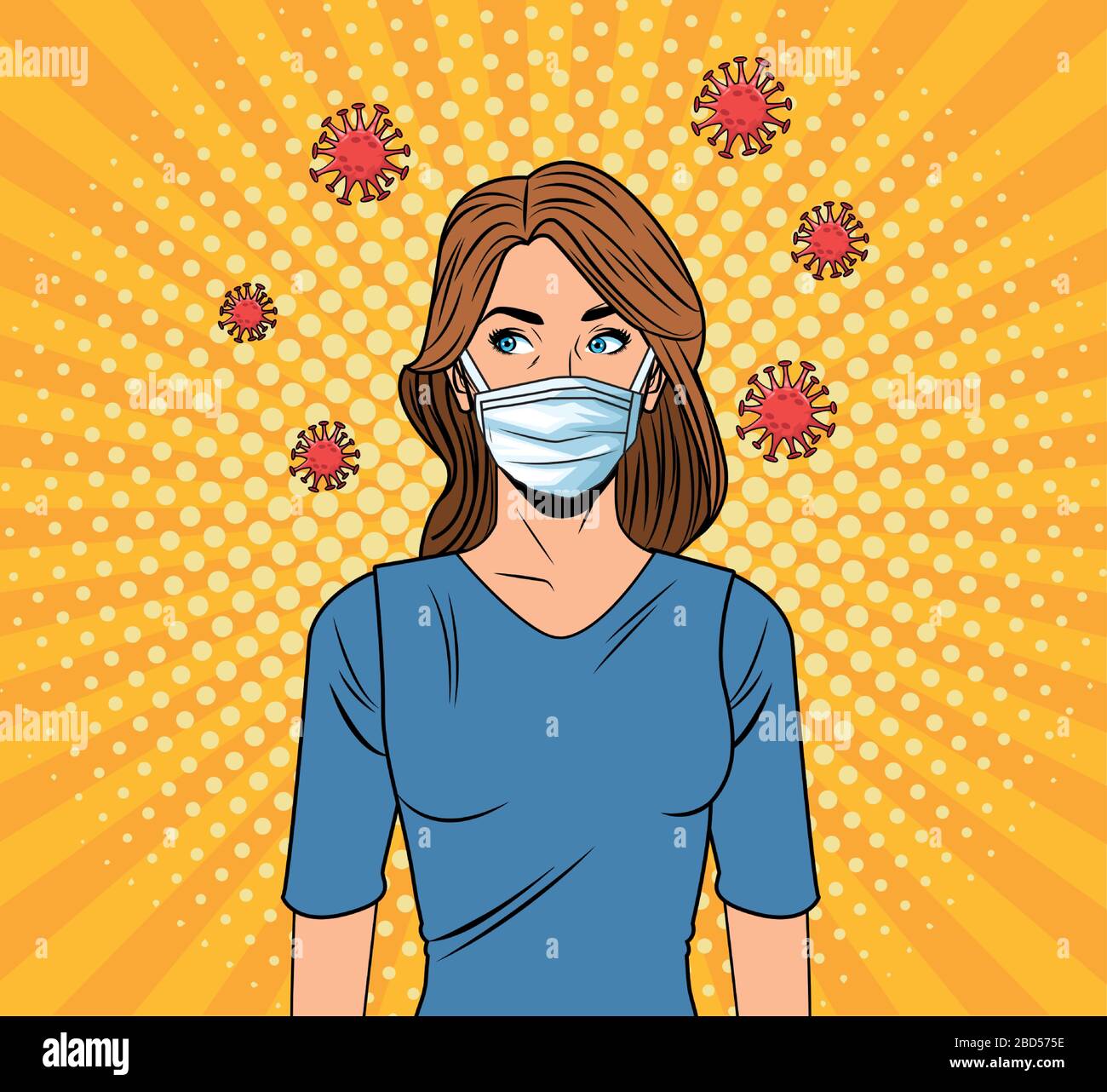 woman using face mask for covid19 pop art style Stock Vector Image ...