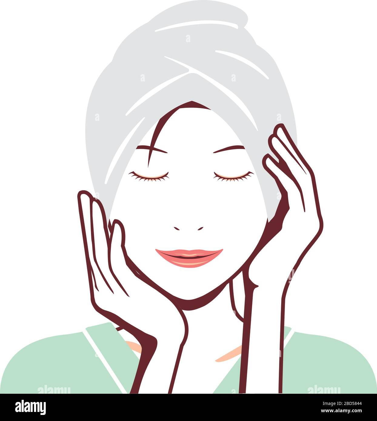 Young asian woman face vector illustration (just out of the bath) / beauty pose with smiling Stock Vector