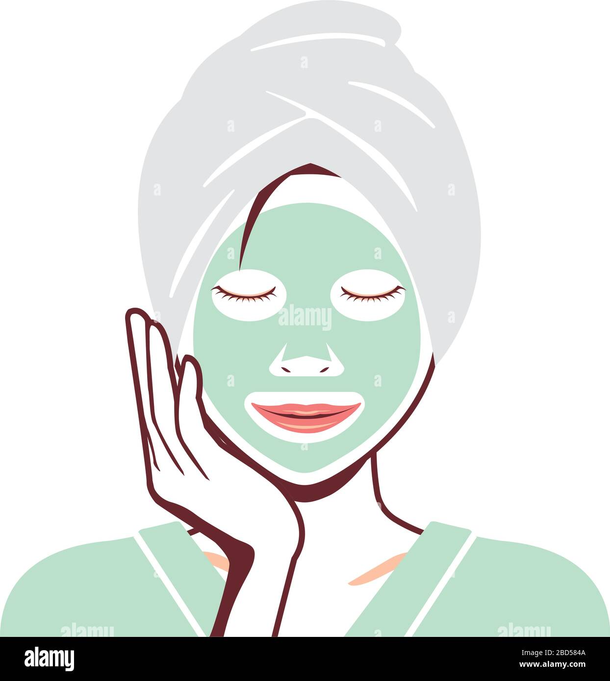 Young asian woman face vector illustration (just out of the bath) / face pack, facial mask Stock Vector