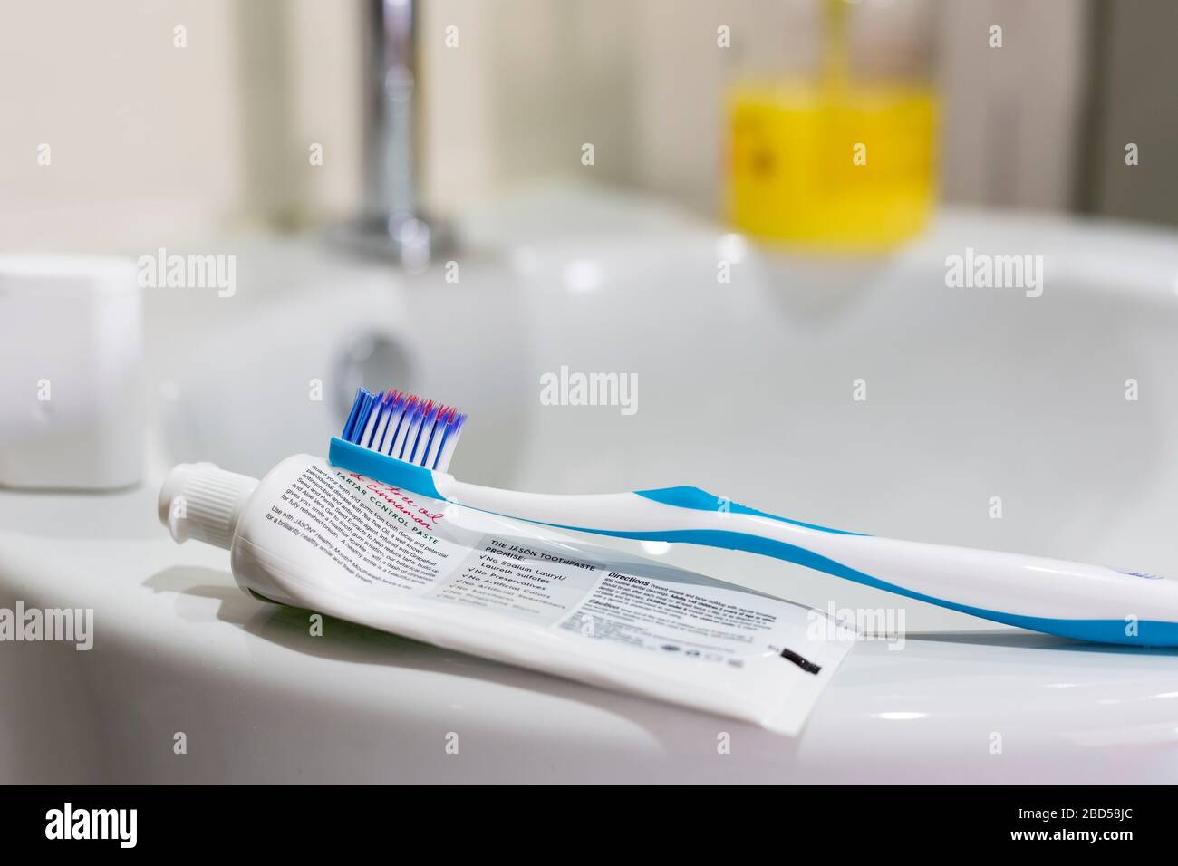 Oral care products Stock Photo