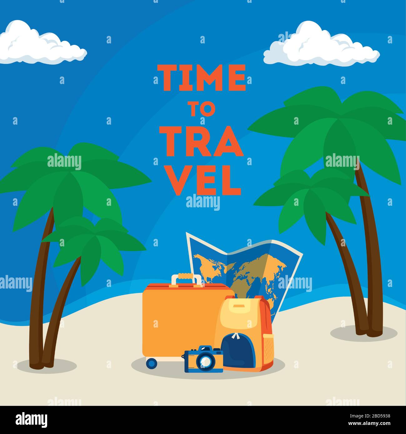 time travel poster with summer icons in the beach Stock Vector Image ...