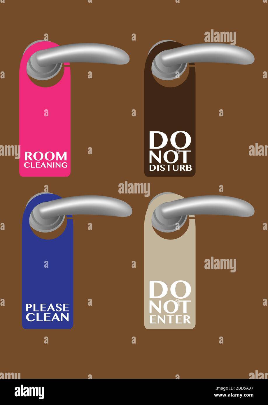 Door Hanger with messages on the door handle. Vector illustration Stock